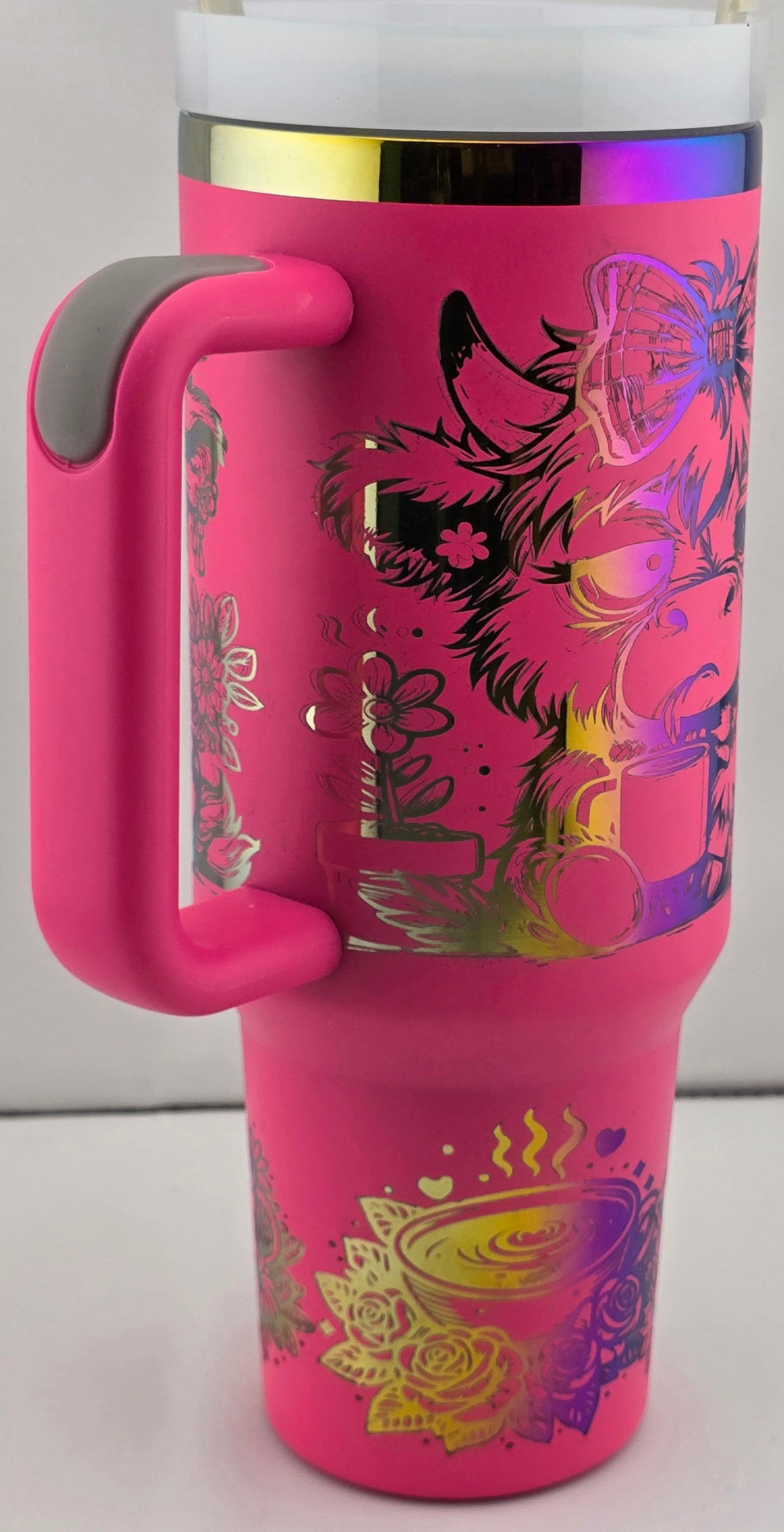 i want coffee not your opinion- Laser Engraved 40 oz Tumbler pink with rainbow (Copy)