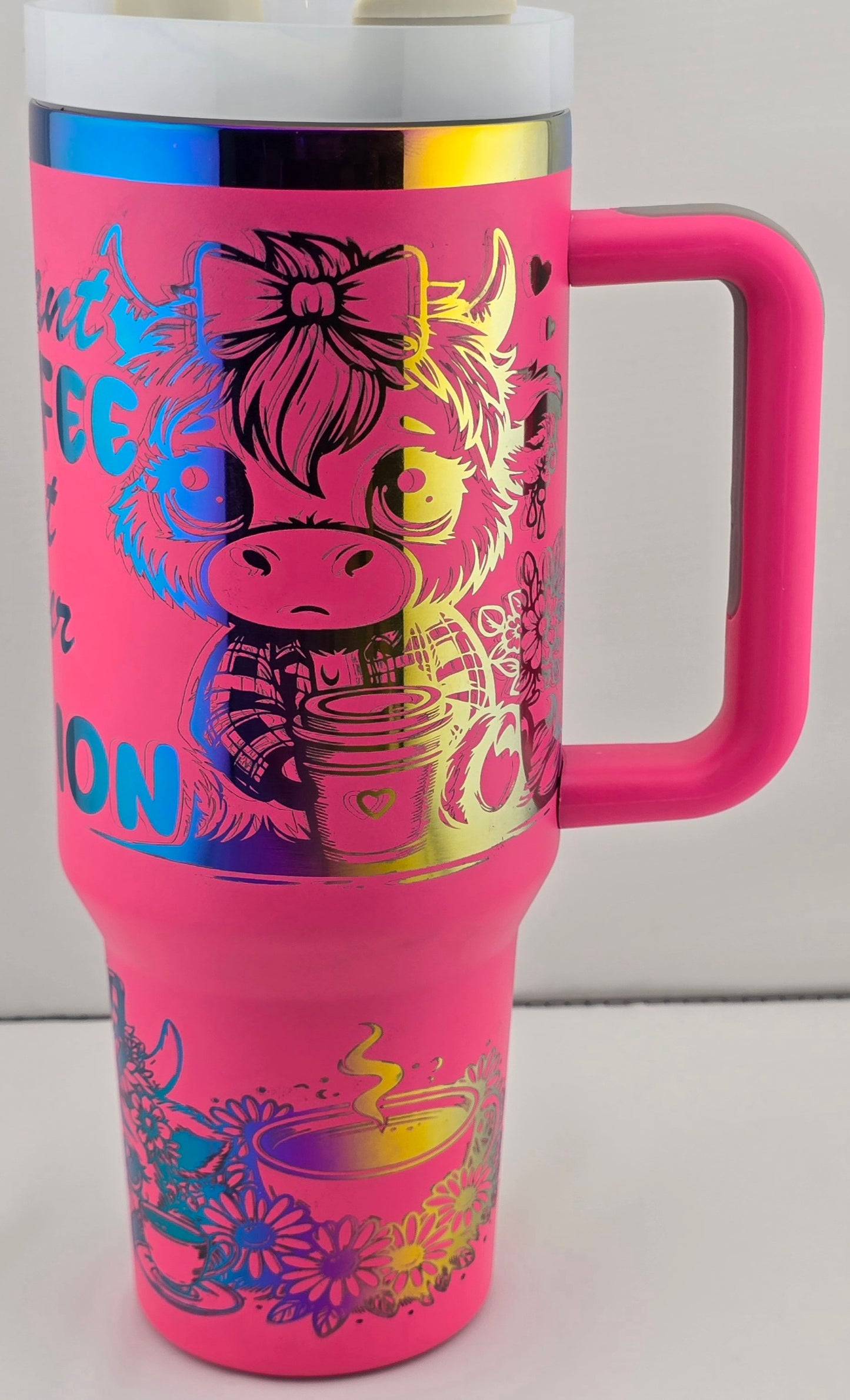i want coffee not your opinion- Laser Engraved 40 oz Tumbler pink with rainbow (Copy)
