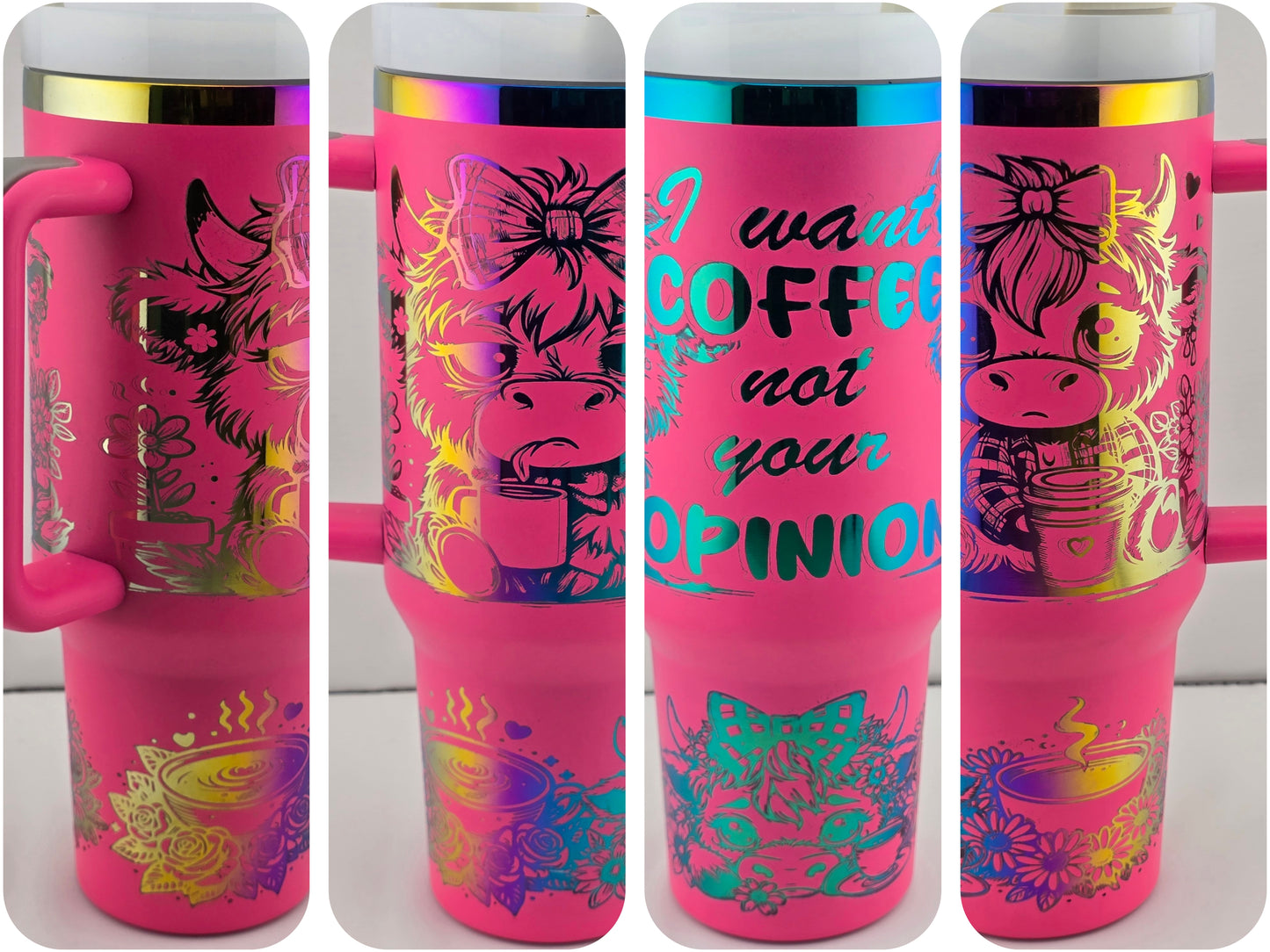 i want coffee not your opinion- Laser Engraved 40 oz Tumbler pink with rainbow (Copy)
