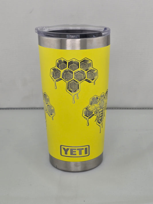 20 oz yellow Yeti honey bee laser engraved tumbler